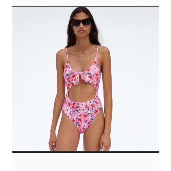 Zara Pink Floral One-Piece Swimsuit - Picture 1 of 9